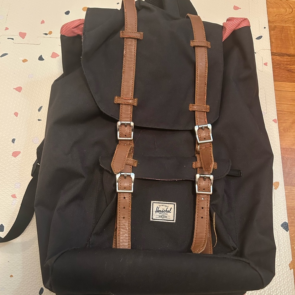 Herschel Supply Company Black Backpack with Brown Straps - Great condition!